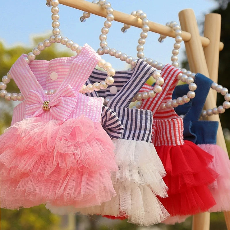 Dog Summer Dress Cat Lace Skirt Pet Clothing Chihuahua Stripe Skirt Puppy Cat Princess Apparel Cute Puppy Clothes Pet Product - Happy Little Paw